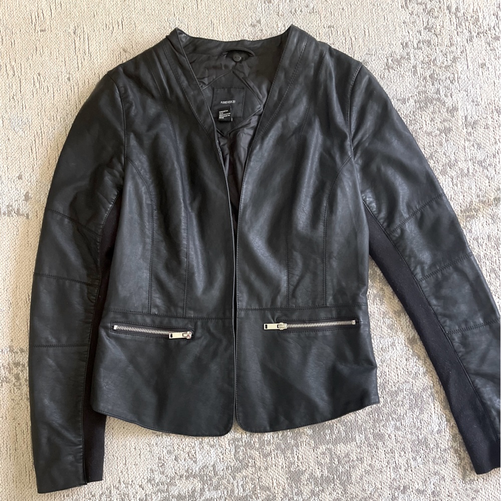 Black faux leather dress jacket